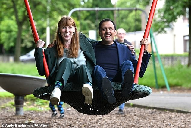 Angela Rayner and Scottish Labor leader Anas Sarwar at the Broxburn family and community development center in Livingston while on the general election campaign. Photo date: Saturday June 15, 2024