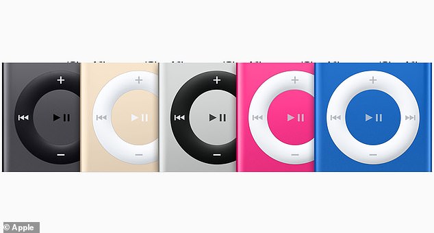 The iPod Shuffle (4th generation in new colors introduced on July 15, 2015) offered a sleek design with up to 15 hours of battery life, 2 GB of storage for hundreds of songs, and a VoiceOver button to hear a song title , playlist name, or battery status