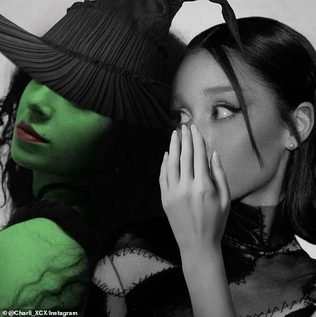 Combining some fun marketing for Ariana's upcoming multi-part musical film, Wicked, the two singers recreated the film's promotional poster.