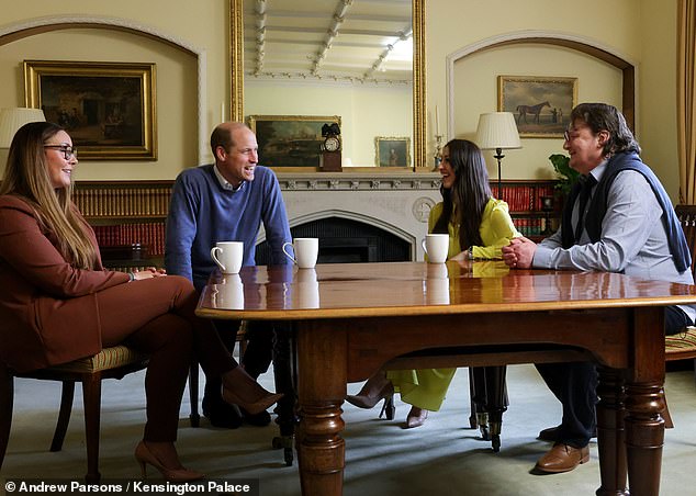 Gemma (left), who works for an organization called Housing First, with Prince William, Sabrina and Wayne, during a meeting at Kensington Palace.