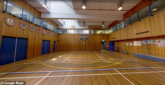 The school (the gym pictured, where Ms James's body was found in the adjoining toilet) has been told it cannot take part in the investigation into the deaths of her and her killer Paul Thijssen.