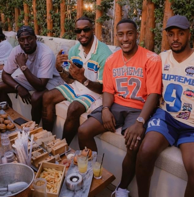 Yung Filly often hangs out with big stars, including here where he is pictured with England striker Ivan Toney (second from left)