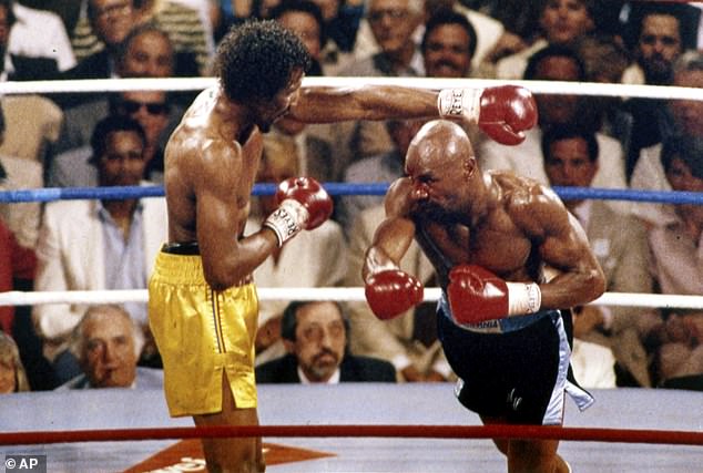 Hagler (right) and Thomas Hearns (left) went head to head for the undisputed middleweight title.