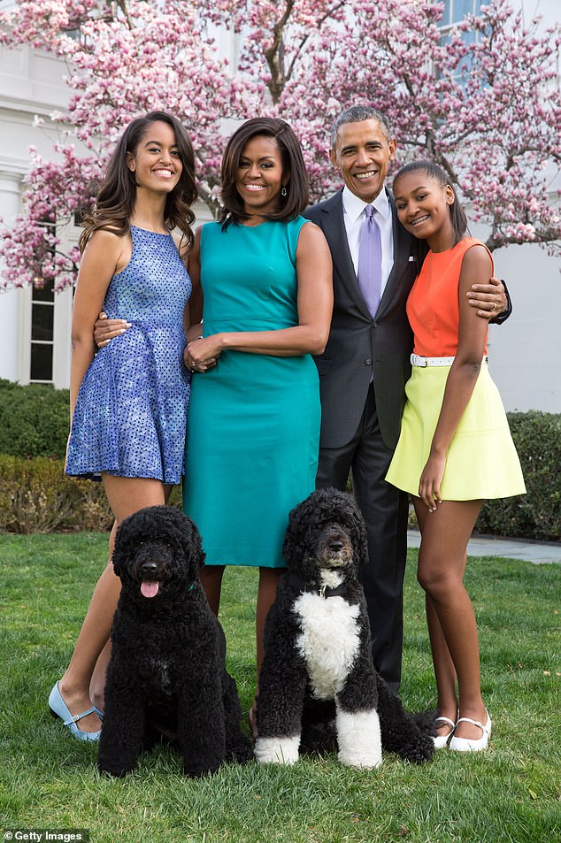 Amid his rise to fame, Obama said his dedication to his family is what kept him grounded (Pictured: The Obamas on Easter Sunday in April 2015, his last year as president)