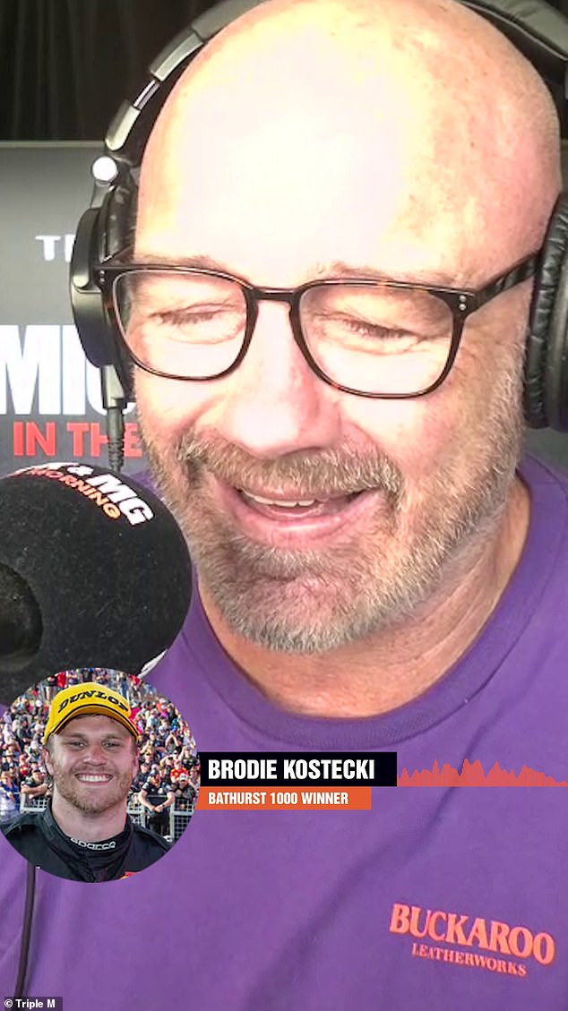 The reigning Supercars champion had Triple M presenters Mark Geyer and Mick Molloy in stitches.