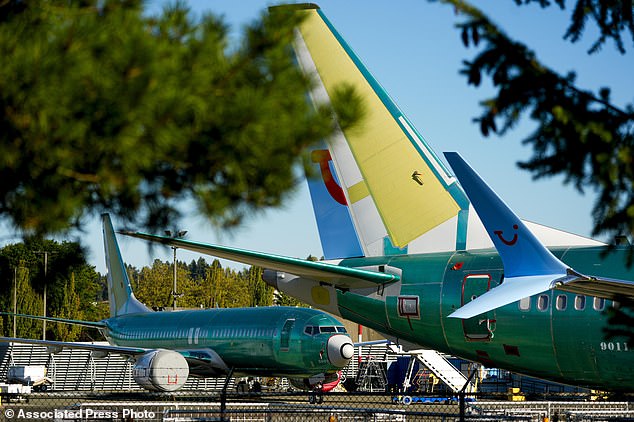 Unpainted Boeing 737 Max aircraft at the company's facility in Washington state