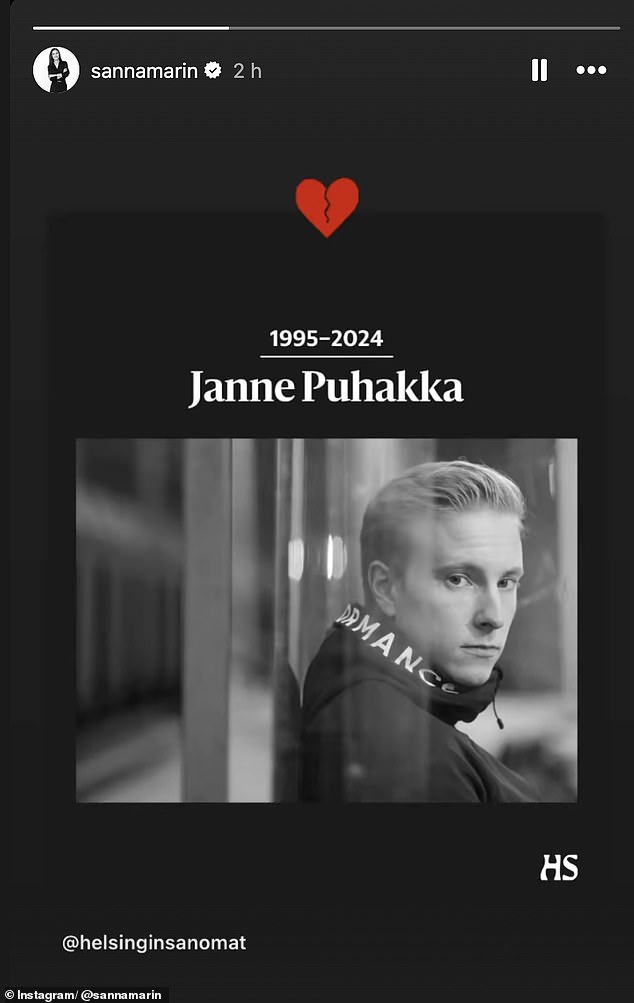 Former Finnish Prime Minister Sanna Marin is among those paying tribute to Janne online (pictured)