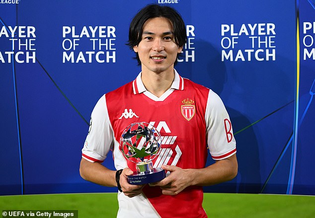 Former Liverpool striker Takumi Minamino was named man of the match in Monaco's victory over Red Star