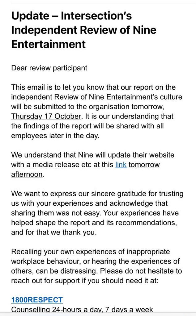 In an internal email sent to all staff on Wednesday afternoon, Stanton said additional support staff would be available to comfort staff if necessary following the announcement of the findings, although it is understood he is not yet familiar with the contents. from the review (pictured).