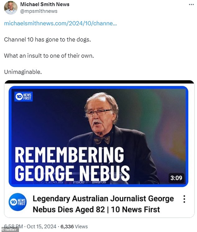 As the tributes poured in, Ten News First fans were unimpressed when they noticed a tribute had been shared online with the veteran presenter's name spelled as 'Nebus' instead of 'Negus'.