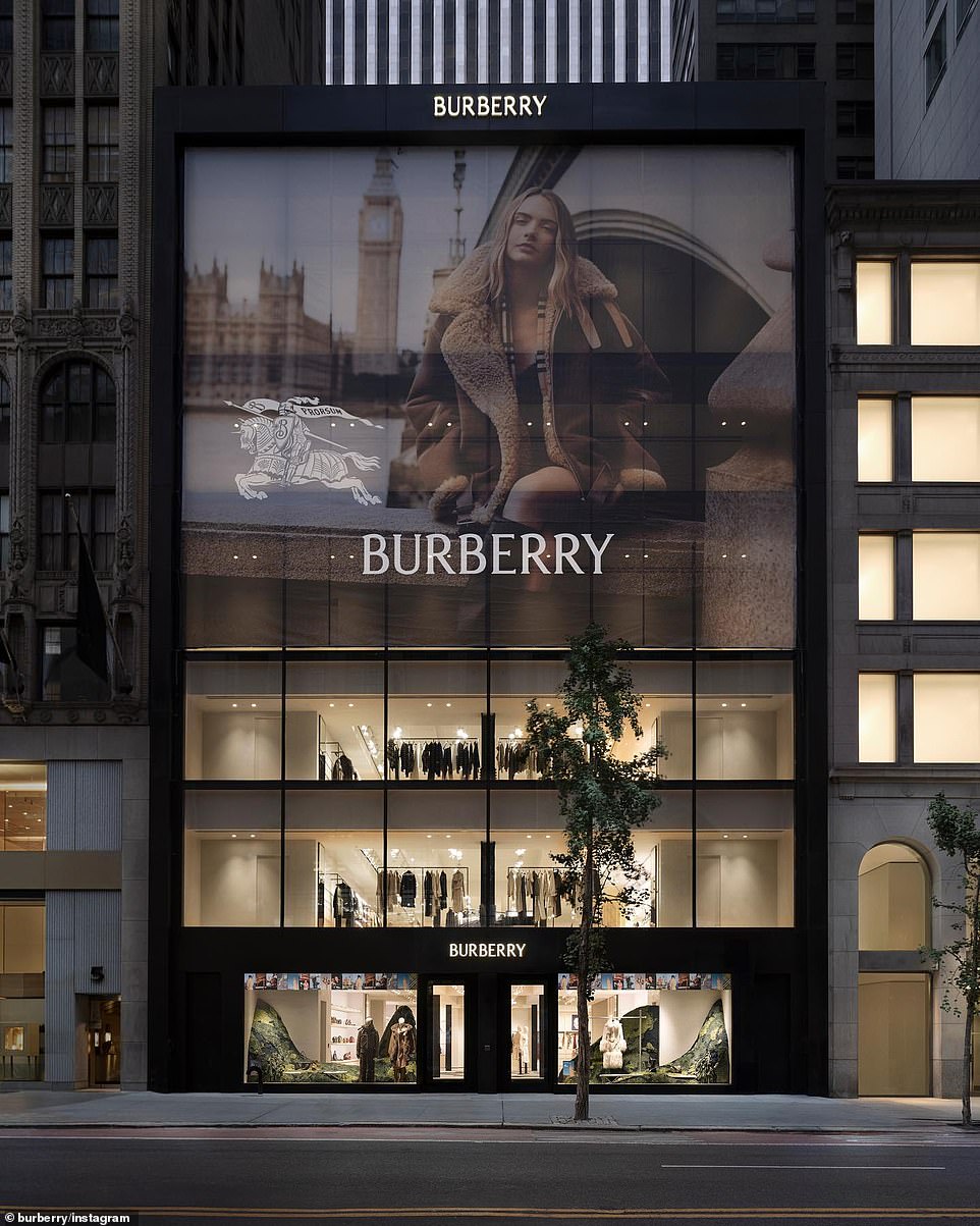 In fact, the British luxury fashion house is currently using a huge poster of the 32-year-old English model and actress to welcome guests to the stunning boutique.