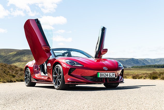 The roadster also features exotic scissor-style doors, which were first found on the Gandini-designed Lamborghini Countach.