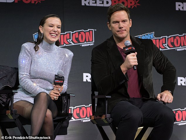 Millie and Chris speak at a panel for The Electric State at New York Comic Con on October 17.