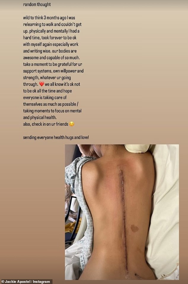 The songwriter, 29, posted a photo of an extensive scar in the center of her back while opening up about her mystery ailment in an Instagram post on Monday.