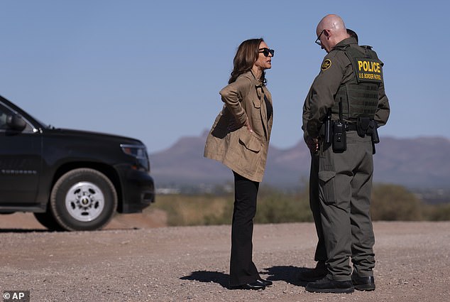 Vice President Democratic presidential candidate Kamala Harris visits the US-Mexico border in Douglas, Arizona, on Friday, September 27, 2024.