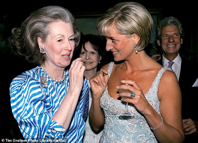 Raine chatting with Princess Diana at an event in June 1997, just months before the Princess of Wales's death.