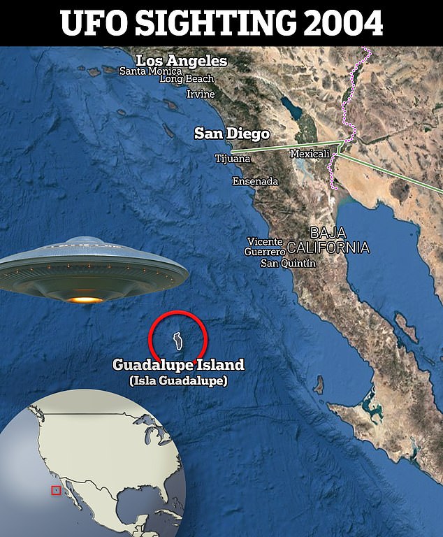 The 'Tic-Tac' UFOs disappeared from view about 60 miles north of Guadalupe Island off the coast of Mexico, according to witnesses who spoke to DailyMail.com