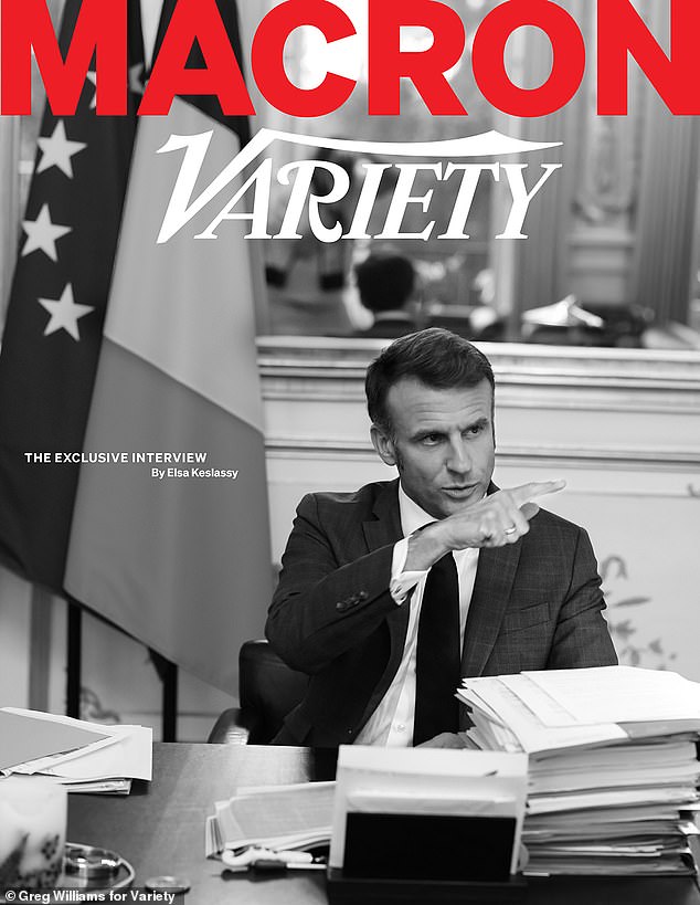 Emmanuel Macron talked all things women while posing as the cover star of Variety magazine's latest issue.