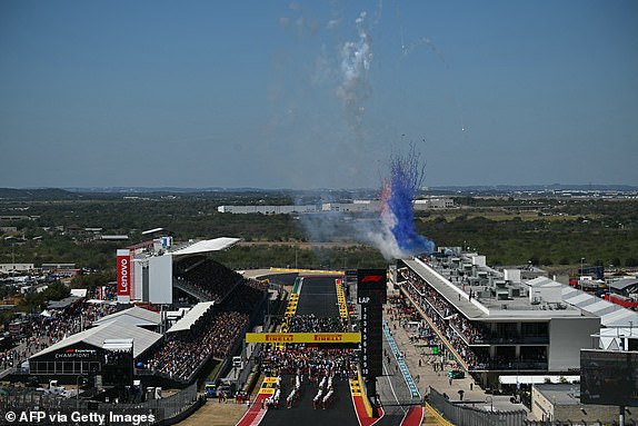 Fireworks are launched before the start of the United States Formula One Grand Prix at Circuit of the Americas in Austin, Texas, on October 20, 2024. (Photo by ANGELA WEISS/AFP) (Photo by ANGELA WEISS/AFP via Getty Images)