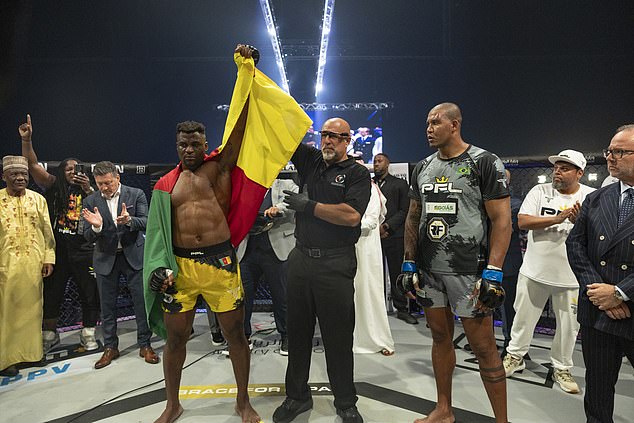 Ngannou (left) scored an impressive knockout victory over Renan Ferreira (right) on Saturday.