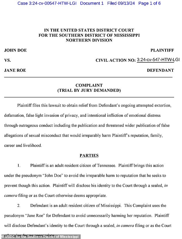 Brooks identified himself as 'John Doe' and argued his need for anonymity in the court record, hoping the matter would never become public if the woman did not comply.