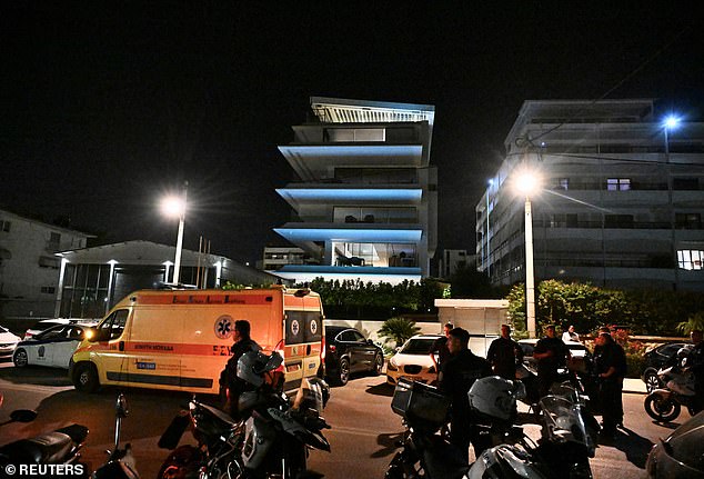 Police secured the area outside the home of British-born Panathinaikos and Greek defender Baldock, where he was found dead, in Athens.