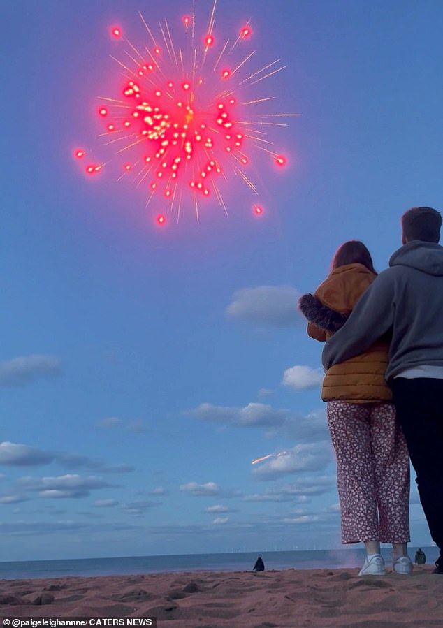 Family-friendly fireworks launch over ocean views, lighting up the sky in shades of red and orange.