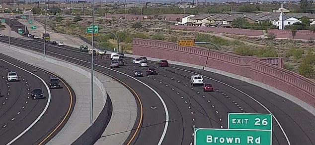 The crash occurred in the westbound lanes of Loop 202 near McKellips Road (pictured).