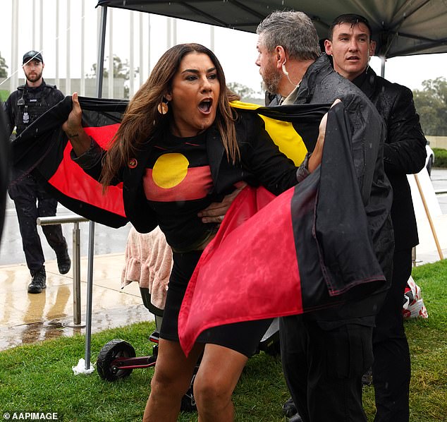 In early 2023, Thorpe (pictured) disrupted a 'Let Woman Speak' event outside Parliament in Canberra organized by controversial women's rights activist Kellie-Jay Keen-Minshull.