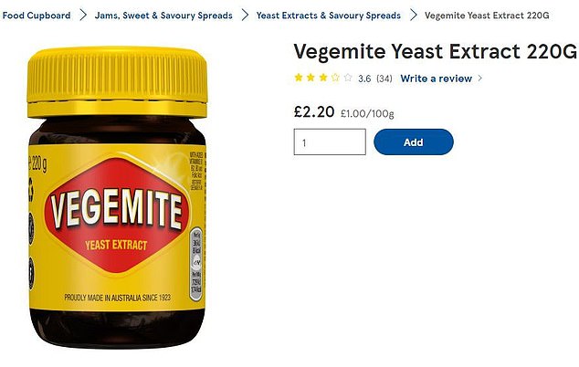 On Tesco shelves in the UK, customers can purchase a 220g jar of Vegemite for £2.20 ($4.25 AUD).