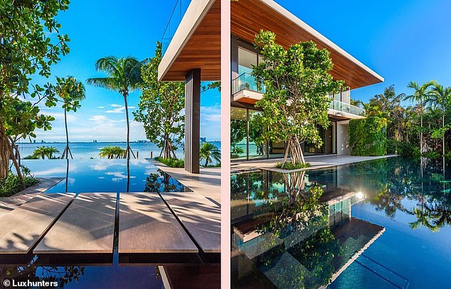 The nine-bedroom home features an oceanfront terrace and an infinity pool.