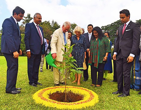 Regular visitors: Camilla and Charles plant a tree in Soukya in 2019