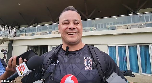 Jarryd Hayne's Fiji rugby league team held a bizarre training session in which they simulated a match against the Tongan women's team.