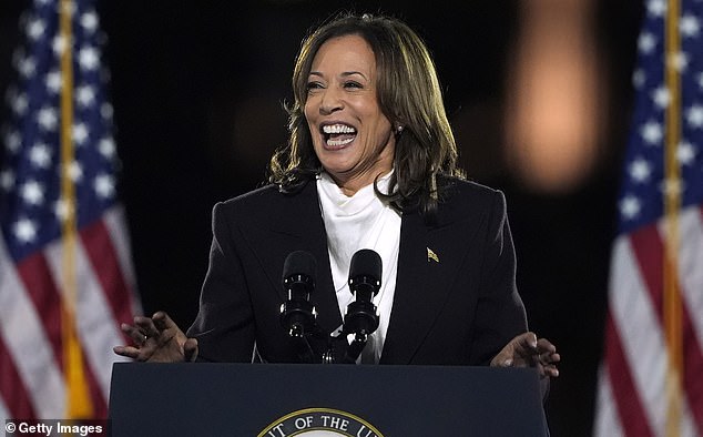 The trip came a day before Jennifer joined Vice President Kamala Harris at a campaign rally in Las Vegas on Thursday; Harris is pictured on October 29 in Washington, DC.