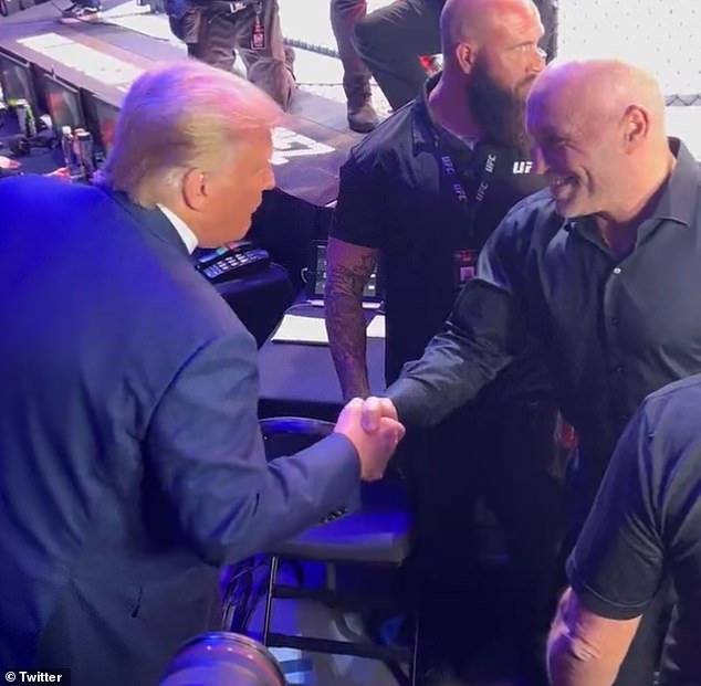 Rogan said in 2022 that he would never include Trump on his podcast for fear it would help his campaign. The two are seen here in July of last year.