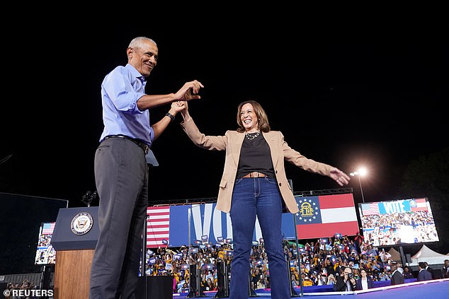 The Democrat took the stage an hour late in the battleground state to claim that Trump wants to be a dictator if he returns to the White House and leveled accusations that he wanted his generals to be like Adolf Hitler's.