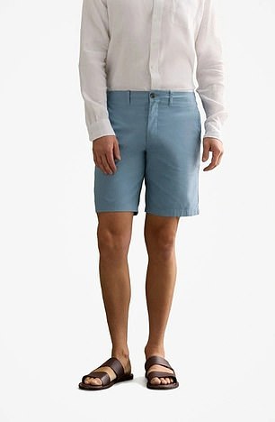 Pictured: The Trenery Riviera Basketweave Shorts in Steel Blue, priced at $119