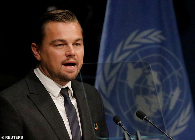 The Hollywood actor is known for his humanitarian and environmental work and is said to have channeled £75 million ($97 million) of his fortune into a global conservation project (pictured at the UN in 2016).