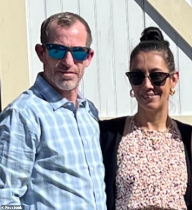 His wife, Catalina Lanigan, 43, (pictured with her husband in May) confronted her husband on Friday at Springvale Safe Storage on River Street shortly before 1 p.m., where the couple argued before he allegedly attempted to strangle her.