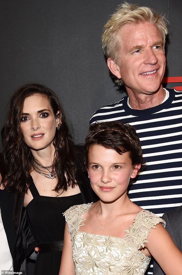 Matthew also stayed with Millie's family at their home during the first season of filming and says he soon became part of the clan and went on trips with them. Both photographed with Winona Ryder in 2016.