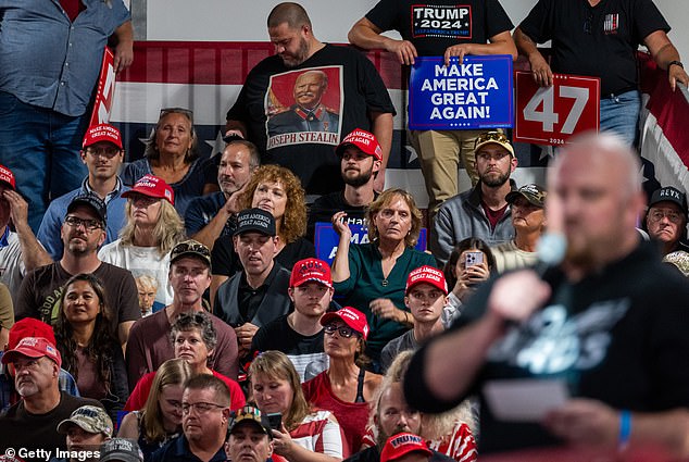 Supporters attend a town hall with Republican presidential candidate, former President Donald Trump, at the Greater Philadelphia Expo Center.