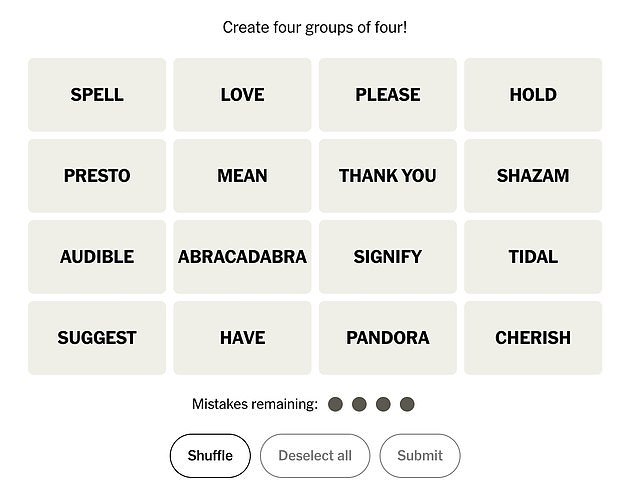 In the game, which has gained popularity in recent months, people try to divide 16 words into four groups that share some kind of connection.