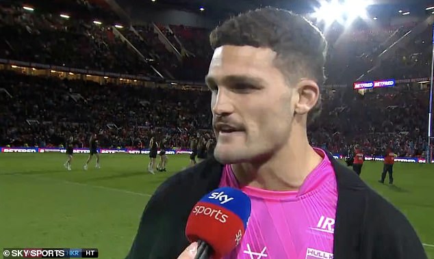 The Penrith star came down to the touchline at half-time, where he spoke to Sky Sports about Penrith's Grand Final victory and speculation linking him with a move to Super League.