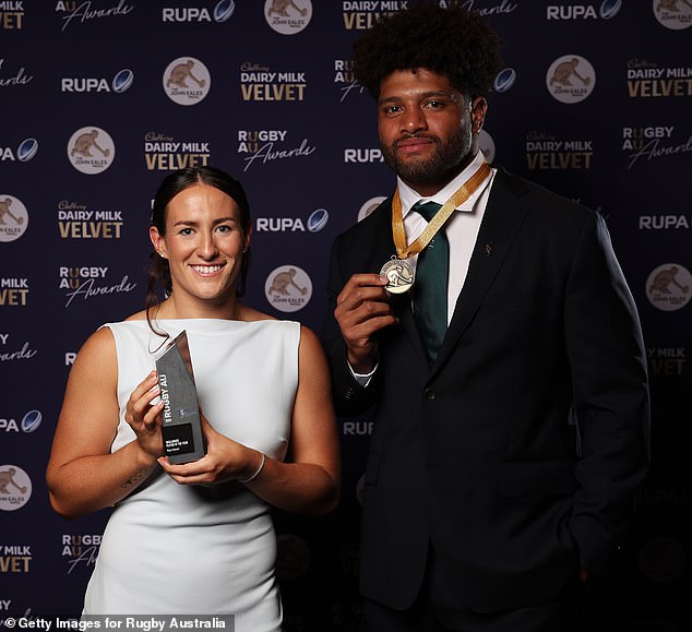 Pictured: Men's and Women's Players of the Year Maya Stewart and Rob Valetini