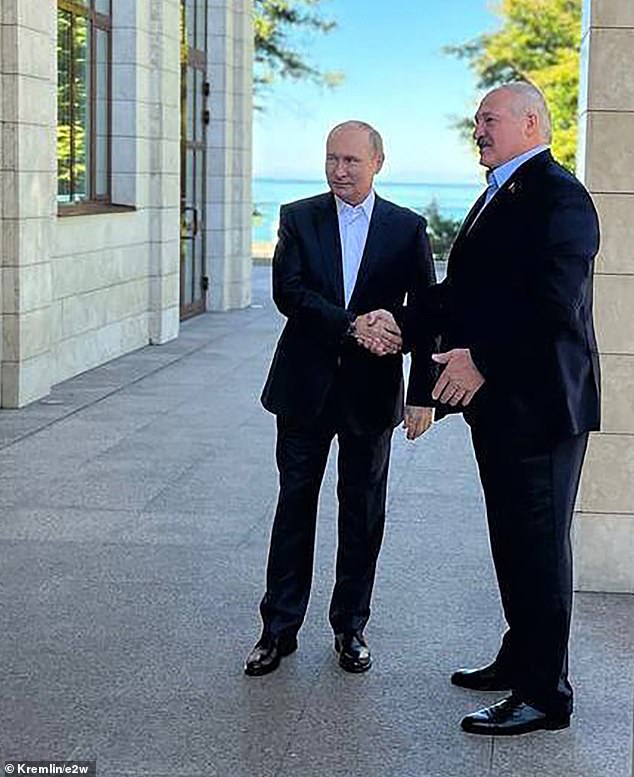 Alexander Lukashenko arrives to see Vladimir Putin in September 2022, reportedly at the Bocharov Ruchey residence in Sochi, Russia.