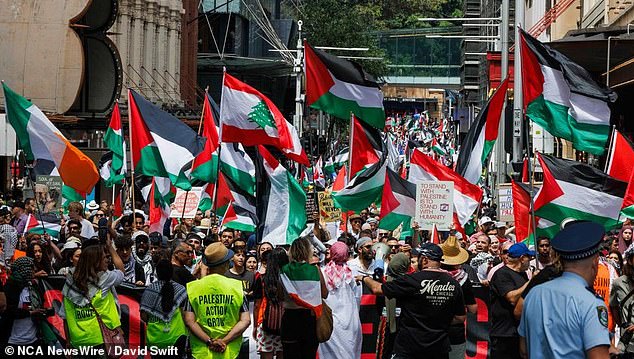 Protesters shouted at Ms Wong and interrupted her speech on multiple occasions. Pro-Palestinian protesters in Sydney