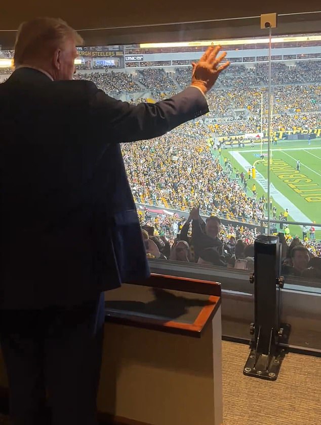 Trump attended the game to watch the Pittsburgh Steelers take on the New York Jets, from a private suite at Acrisure Stadium.