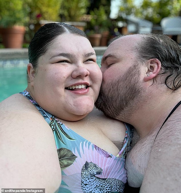 Chaney, who went viral after publicly criticizing an airport employee after she got stuck in a revolving door, has openly expressed her polyamorous preference on social media. Pictured: Jae'lynn Chaney with her fiancé, Jacob Ard.