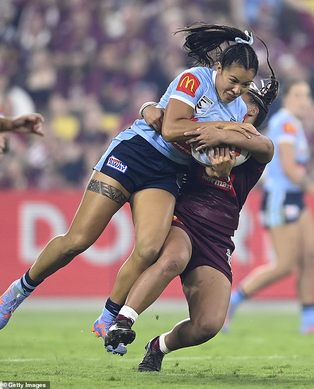 A tribal tattoo on Penitani's thigh, a touching family tribute, can be seen during his impressive performance for NSW in the second game of this year's State of Origin series.