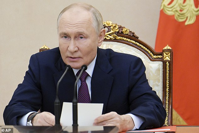 Russian President Vladimir Putin speaks at the Security Council meeting on nuclear deterrence at the Kremlin in Moscow, Russia, on September 25.